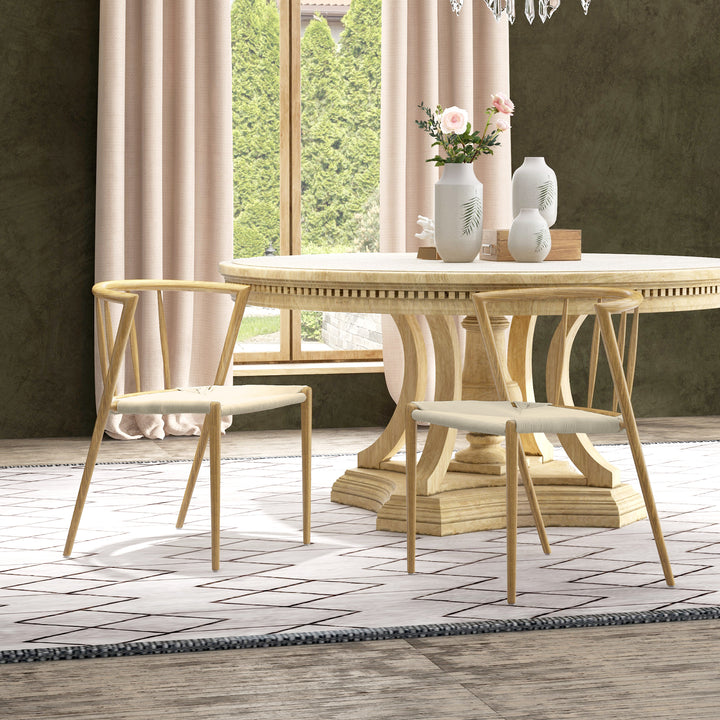 Conjunto de 2 Cadeiras de Sala de Estar com Assento em Corda de Papel Cadeiras de Cozinha Empilháveis Estilo Rústico Carga Máxima 120 kg 51x51x71 cm Carvalho