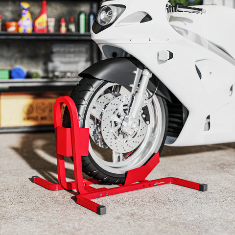 Suporte para Mota Carga 250 kg Suporte para Roda Dianteira de Moto Ajustável em 3 Níveis de Metal Robusto para Rodas ?43, 48, 53 cm Vermelho
