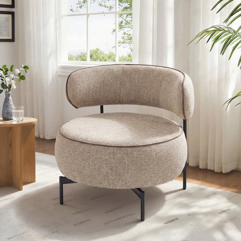 Poltrona de Sala com Assento Rotativo Poltrona de Sala Revestida em Tecido Linho com Assento Amplo Acolchoado Espesso Pés de Metal para Quarto Leitura Bege