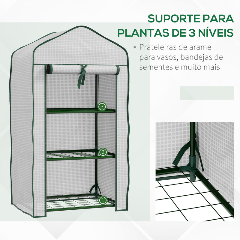 Estufa de Jardim de 3 Níveis Estufa de Terraço com 3 Prateleiras 1 Porta com Fecho de Correr para Cultivo de Plantas Flores Vegetais 59x39x127 cm Branco