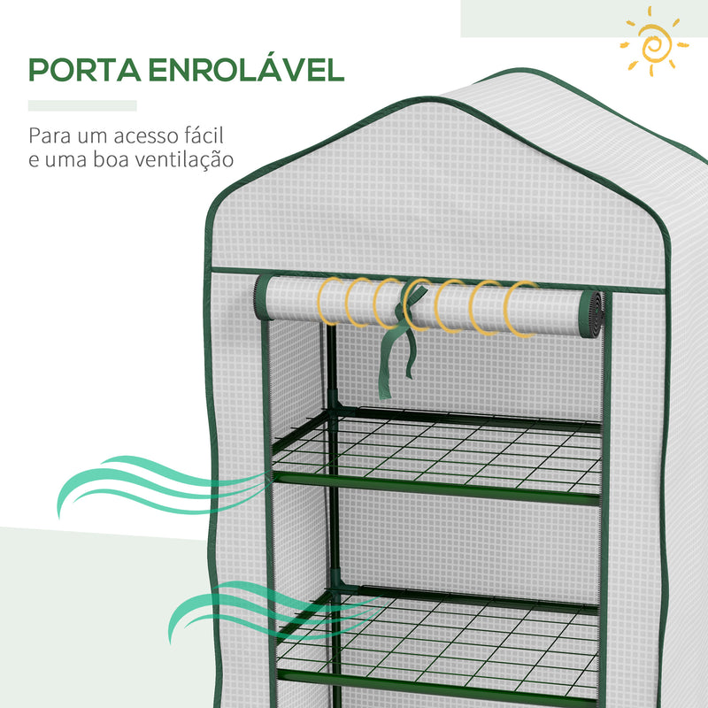 Estufa de Jardim de 3 Níveis Estufa de Terraço com 3 Prateleiras 1 Porta com Fecho de Correr para Cultivo de Plantas Flores Vegetais 59x39x127 cm Branco