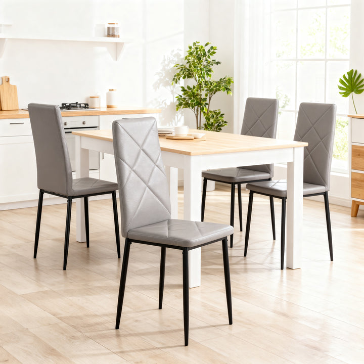Conjunto de 4 Cadeiras de Sala de Jantar Estofadas em Couro Sintético Cadeiras de Cozinha com Encosto Alto e Pés de Aço Carga Máxima 120kg 41x50x97 cm Cinza