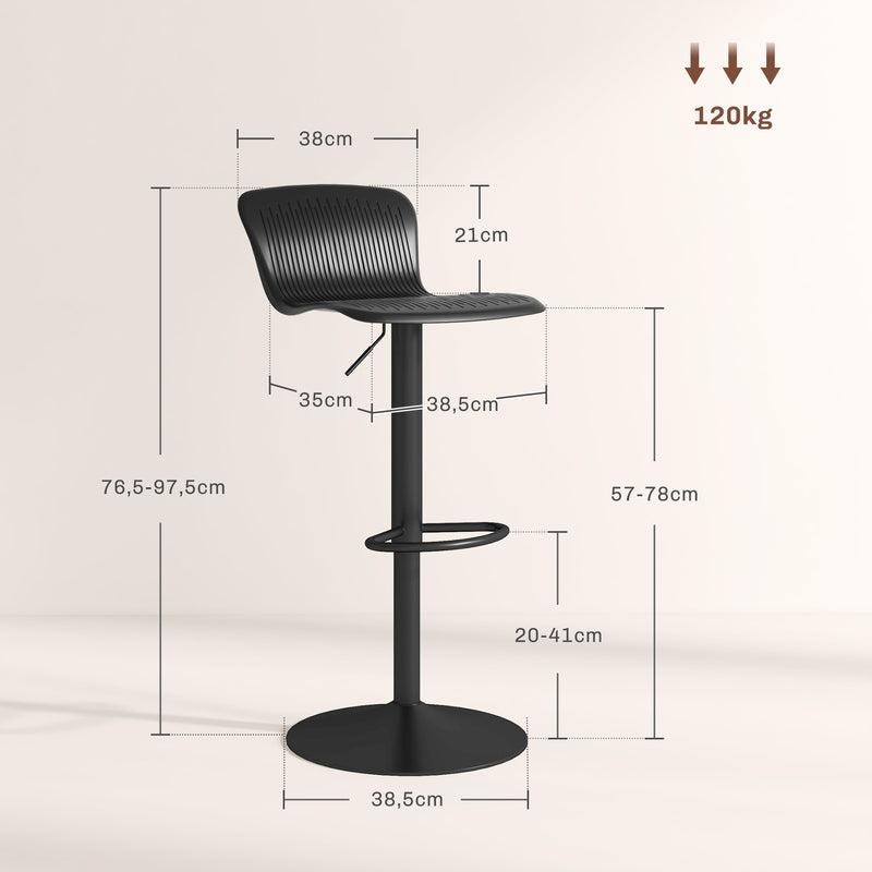Conjunto de 2 Bancos Altos de Cozinha Cadeiras Altas de Cozinha Giratória com Encosto e Altura Ajustável Carga 120 kg para Bar Sala de Estar Sala de Jantar Preto