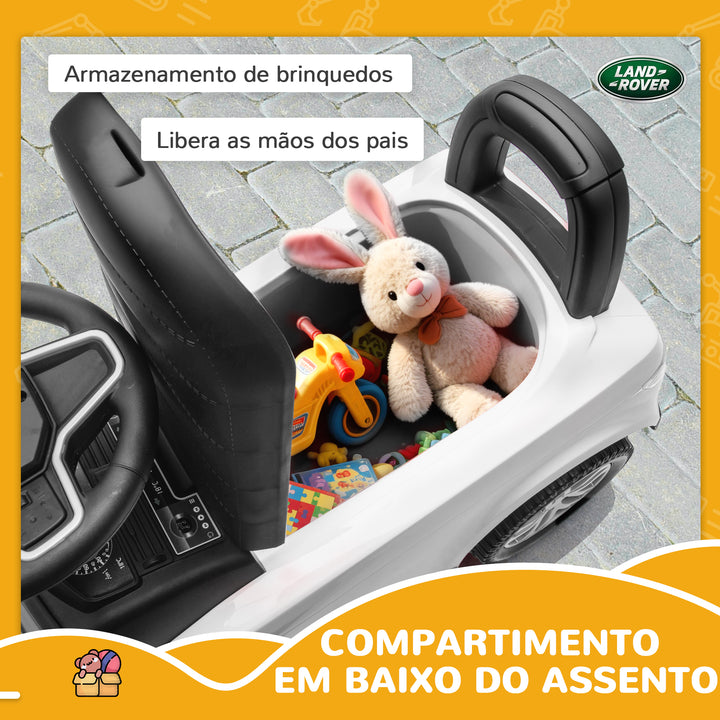 Carro Andador Infantil com Licença de Land Rover Carro Andador para Crianças de 18-36 Meses com Armazenamento Volante Buzina Sons de Motor 65,5x28x42 cm Branco