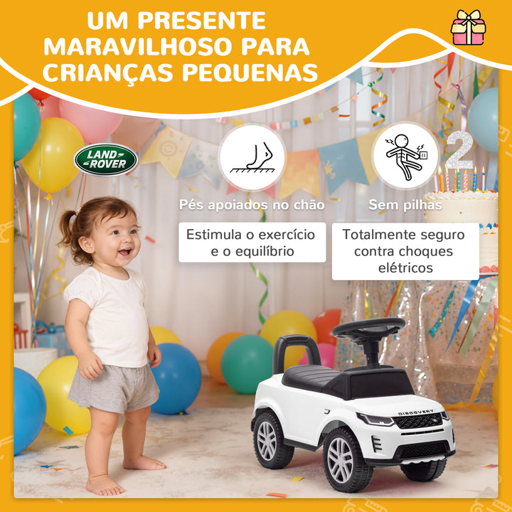 Carro Andador Infantil com Licença de Land Rover Carro Andador para Crianças de 18-36 Meses com Armazenamento Volante Buzina Sons de Motor 65,5x28x42 cm Branco