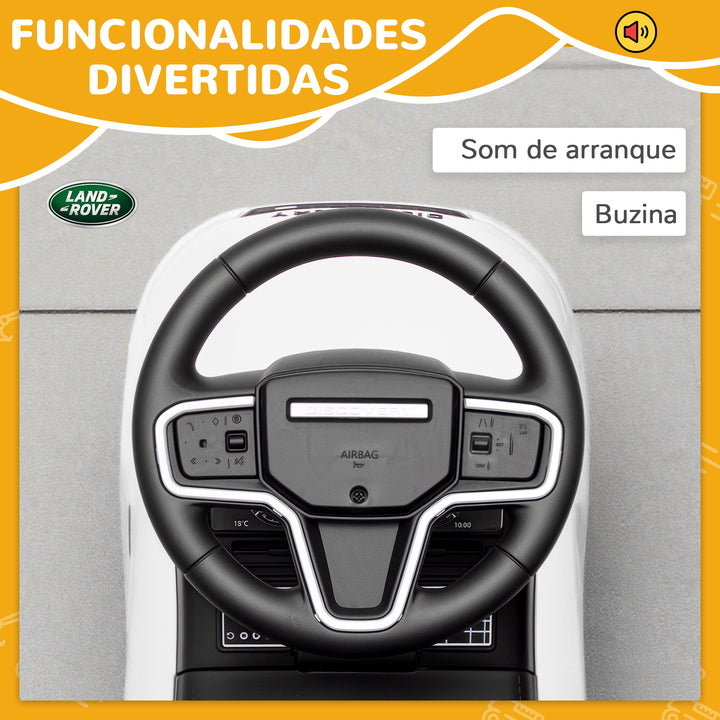 Carro Andador Infantil com Licença de Land Rover Carro Andador para Crianças de 18-36 Meses com Armazenamento Volante Buzina Sons de Motor 65,5x28x42 cm Branco