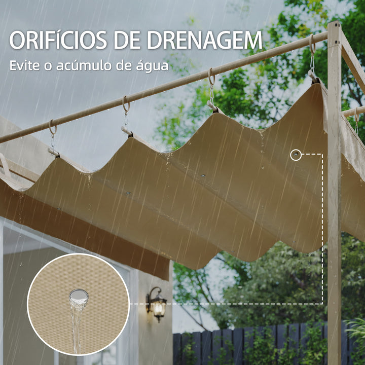 Pérgola de Parede para Jardim 3x3 m Estrutura de Aço com Teto Retrátil Proteção UPF30+ Orifícios de Drenagem Pérgola para Terraço ou Exterior Bege