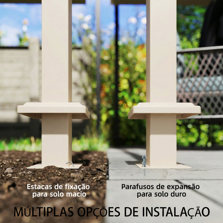 Pérgola de Parede para Jardim 3x3 m Estrutura de Aço com Teto Retrátil Proteção UPF30+ Orifícios de Drenagem Pérgola para Terraço ou Exterior Bege