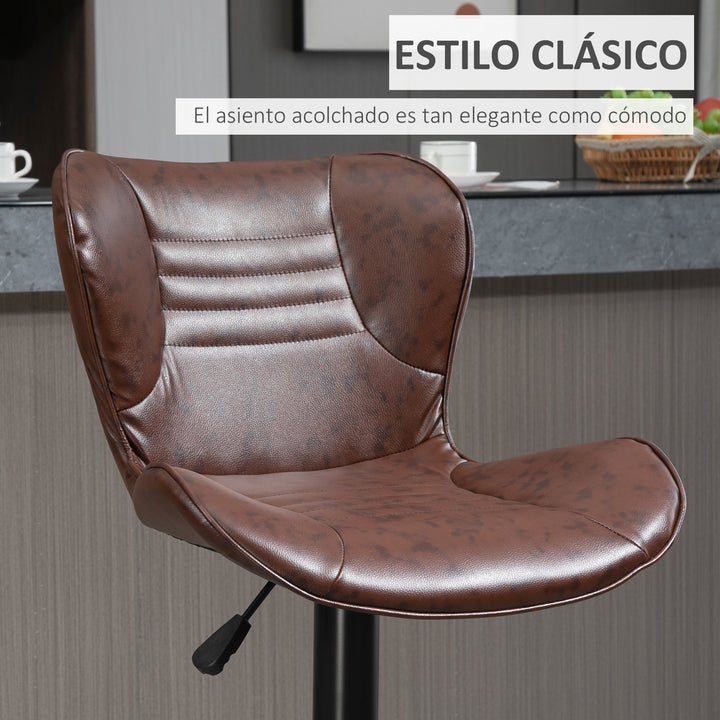 Conjunto de 2 Bancos de Bar Estofados em Couro Sintético Bancos Altos com Altura Ajustável Giratório com Encosto e Apoio para os Pés 46,5x54x88-108cm Marrom