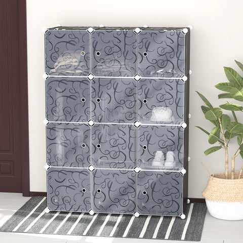 Armário modular de plástico 12 Cubos com Portas para Armazenamento de Roupas Armário Organizador para Brinquedos 111x47x145cm