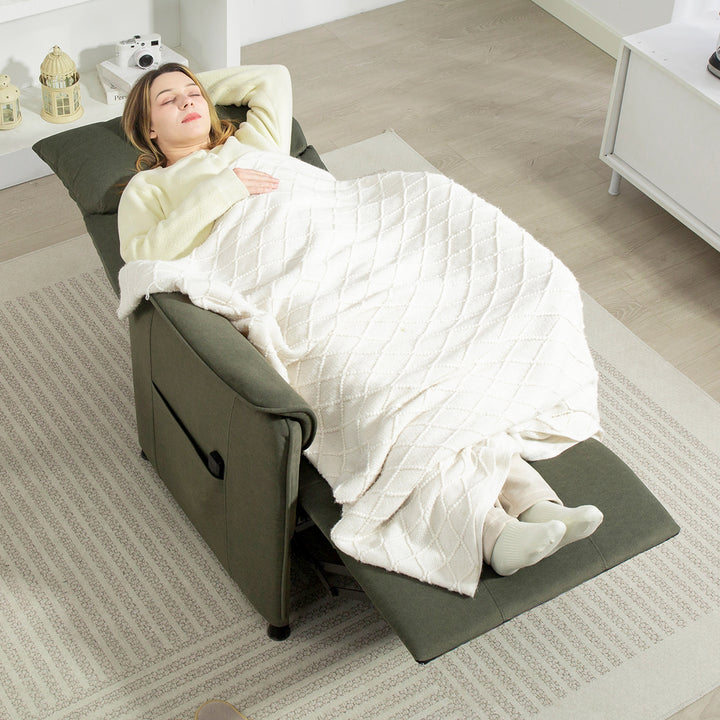 Poltrona Relax Reclinável Elétrica Poltrona Reclinável Silenciosa com Função Memória Apoio para Pés Controlo Remoto e Bolsos Laterais para Dormitório Sala de Estar 80x83x104 cm Verde Escuro