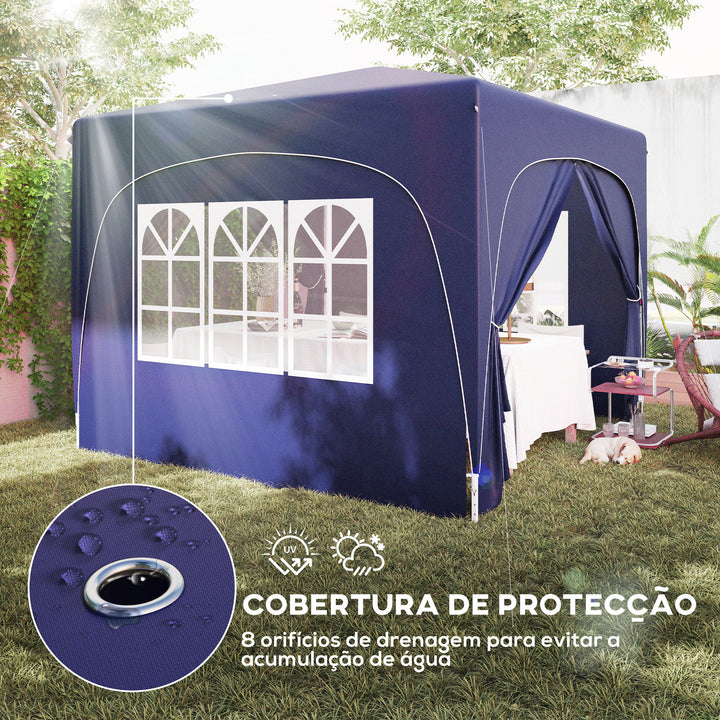 Tenda Dobrável Tenda 3x3 m com Painéis Laterais UPF50+ Tenda de Jardim com Altura Ajustável e Bolsa de Transporte para Campismo Festas Pátio Azul Escuro