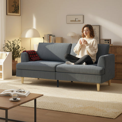 Sofá de 3 Lugares Sofá Moderno para Sala 188x80x86 cm Revestimento em Veludo Almofadas Espessas com Molas Assento Largo Apoios de Braço Fácil Montagem 2 Almofadas Cinzento Escuro