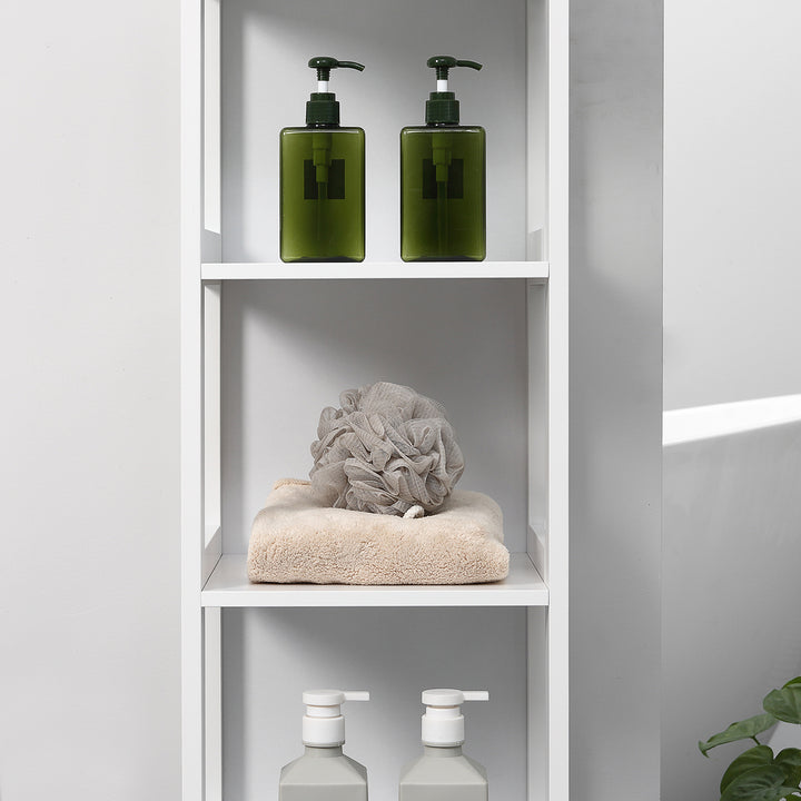 Estante para Casa de Banho de 5 Níveis Móvel Auxiliar de Armazenamento para Cozinha Sala de Estar Dormitório Estilo Moderno Anti-Tombamento Carga Máx. 30kg 30x30x140cm Branco