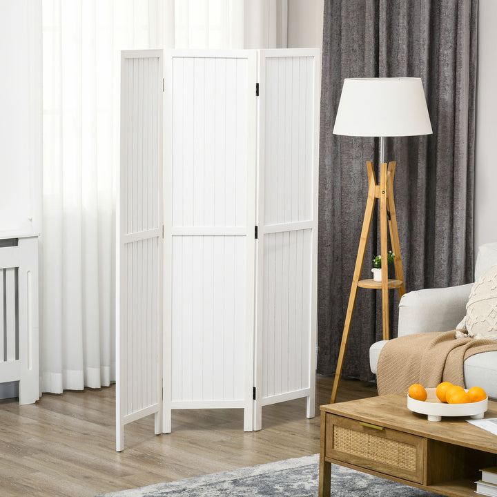 Biombo 3 Painéis Separador de Ambientes Dobrável 120x1,8x170 cm Divisor de Habitação com Painel de Privacidade Estilo Rústico para Escritório Dormitório Sala de Estar Branco