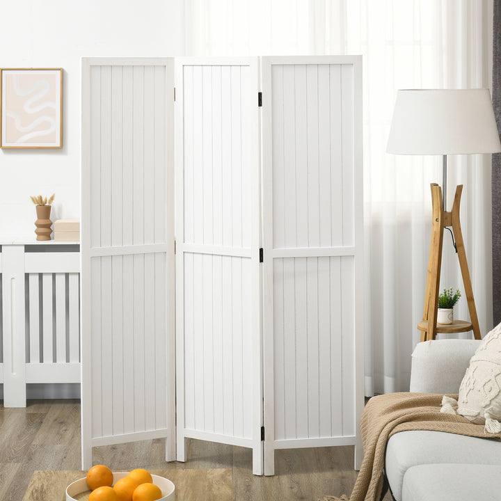 Biombo 3 Painéis Separador de Ambientes Dobrável 120x1,8x170 cm Divisor de Habitação com Painel de Privacidade Estilo Rústico para Escritório Dormitório Sala de Estar Branco