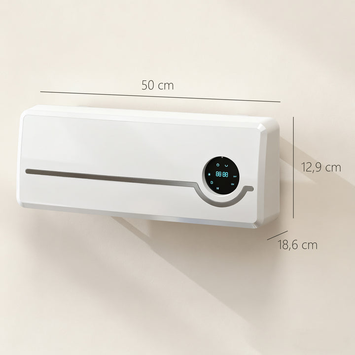 Aquecedor Elétrico de Parede de Baixo Consumo Cerâmico 2000W com 3 Modos Ecrã LED Termostato Regulável Temporizador 24h Oscilação Controlo Remoto e Deteção de Janelas Abertas