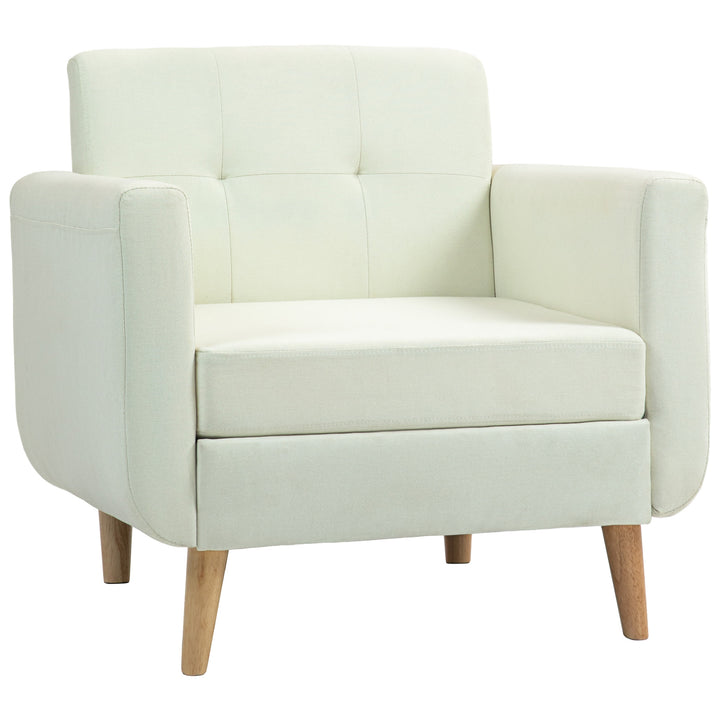 Poltrona Sala de Estar Moderna Poltrona Dormitório com Apoio para os Braços e Pés de Madeira Sofá Individual para Escritório Carga 125 kg 78x70x75 cm Creme