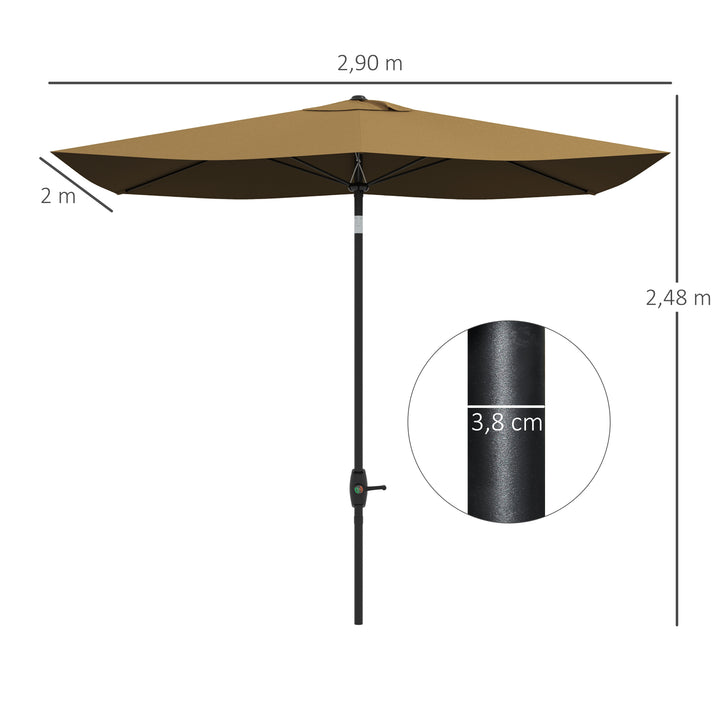 Chapéu de Sol de Jardim 200x300x248 cm Proteção UV50+ Chapéu de Sol de Alumínio Inclinável com Teto de Ventilação e Manivela para Terraço Varanda Exterior Café