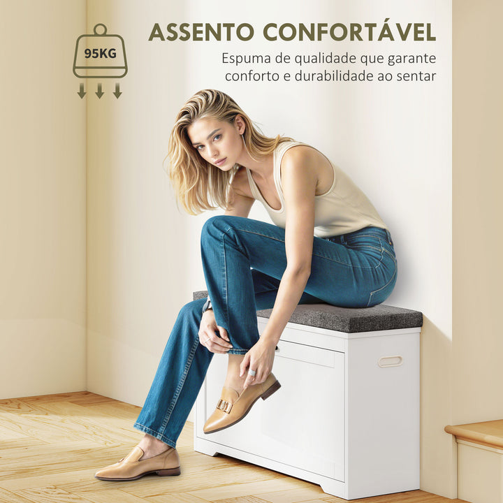 Banco Sapateira Moderno com Assento Acolchoado Prateleira Ajustável para 8 Pares de Sapatos para Entrada Corredor Quarto 80x30x50 cm Branco
