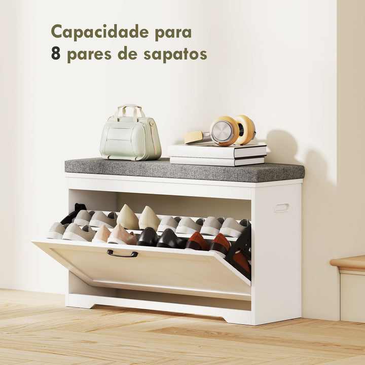 Banco Sapateira Moderno com Assento Acolchoado Prateleira Ajustável para 8 Pares de Sapatos para Entrada Corredor Quarto 80x30x50 cm Branco