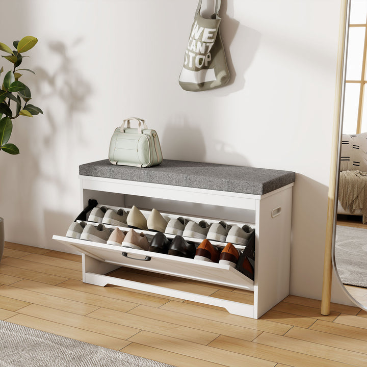 Banco Sapateira Moderno com Assento Acolchoado Prateleira Ajustável para 8 Pares de Sapatos para Entrada Corredor Quarto 80x30x50 cm Branco