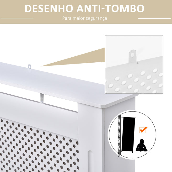 Cobertura para Radiador 151,5x19x82 cm Proteção para Radiador Moderna em MDF com Prateleira Superior e Ripas para Sala Quarto Corredor Branco
