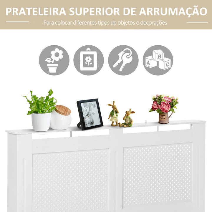 Cobertura para Radiador 151,5x19x82 cm Proteção para Radiador Moderna em MDF com Prateleira Superior e Ripas para Sala Quarto Corredor Branco