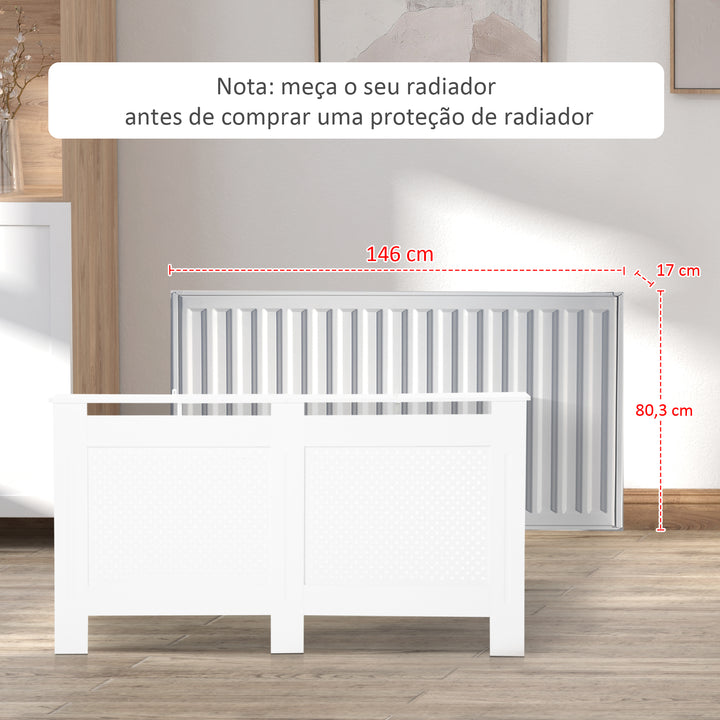Cobertura para Radiador 151,5x19x82 cm Proteção para Radiador Moderna em MDF com Prateleira Superior e Ripas para Sala Quarto Corredor Branco