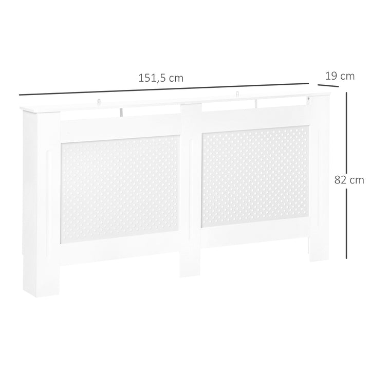 Cobertura para Radiador 151,5x19x82 cm Proteção para Radiador Moderna em MDF com Prateleira Superior e Ripas para Sala Quarto Corredor Branco