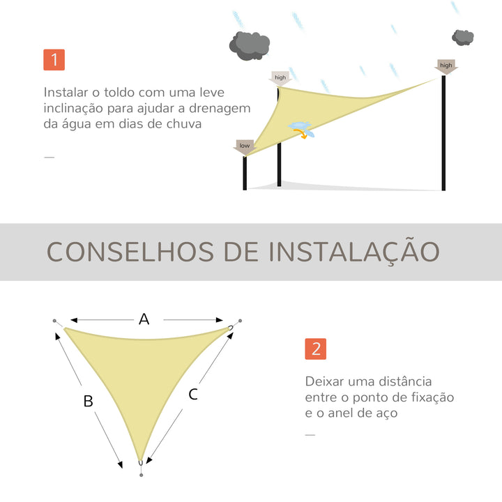 Toldo Vela Triangular 6x6x6m para Varanda Jardim ou Campismo Cor Areia