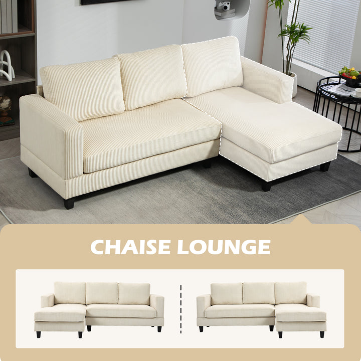 Sofá Chaise Longue Sofá de 3 Lugares em L Estofado em Veludo Assento e Encosto Almofadados para Sala de Estar Escritório 214x134x87 cm Bege