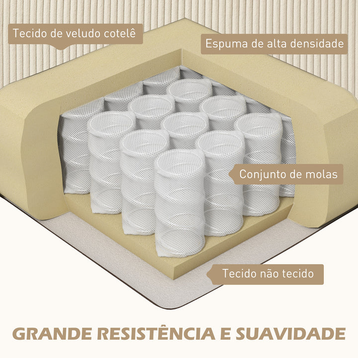 Sofá Chaise Longue Sofá de 3 Lugares em L Estofado em Veludo Assento e Encosto Almofadados para Sala de Estar Escritório 214x134x87 cm Bege