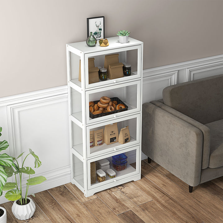 Vitrine Colecionador de 4 Níveis Vitrine Sala de Estar com Portas Abatíveis de Acrílico Anti-Tombo para Estúdio Dormitório Escritório 59x30x139 cm Branco
