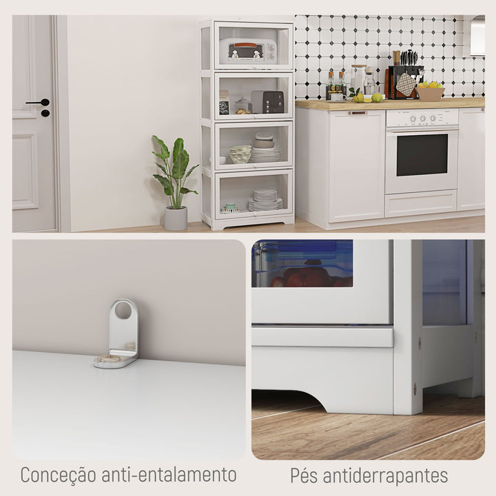 Vitrine Colecionador de 4 Níveis Vitrine Sala de Estar com Portas Abatíveis de Acrílico Anti-Tombo para Estúdio Dormitório Escritório 59x30x139 cm Branco