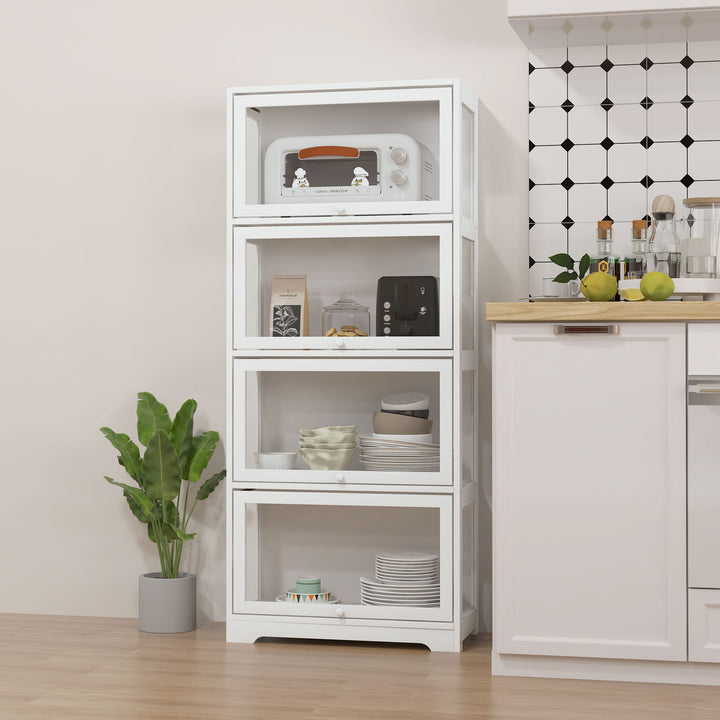 Vitrine Colecionador de 4 Níveis Vitrine Sala de Estar com Portas Abatíveis de Acrílico Anti-Tombo para Estúdio Dormitório Escritório 59x30x139 cm Branco