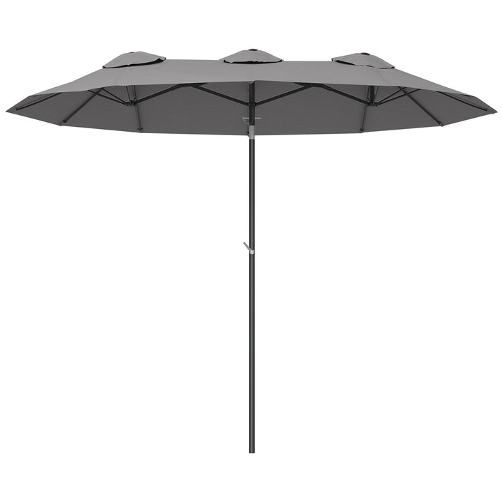 Chapéu de Sol Duplo 285x147x227cm Chapéu de Sol de Jardim com Inclinação de 45° Manivela Estrutura de Aço para Pátio Varanda Piscina Cinza