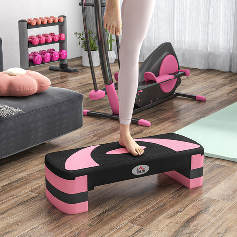 Step para Exercício Aeróbico Plataforma Step com Altura Ajustável em 3 Níveis com Carga Máxima 150kg para Exercício em Academia Casa 80x31x10-20 cm Rosa e Preto