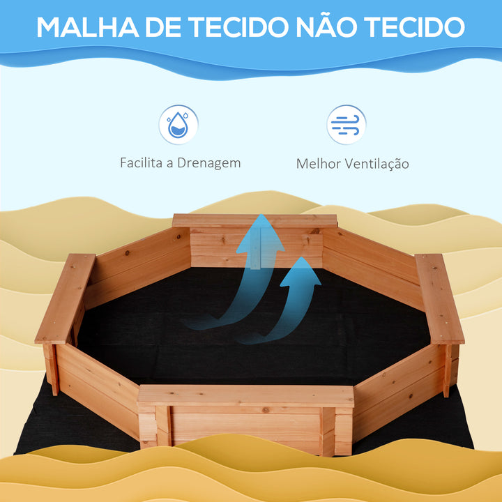 Caixa de Areia de Madeira para Crianças Caixa de Areia Infantil Octógono com Cobertura de Poliéster e Tecido não Tecido para Crianças de 3-8 anos para Jardim 139,5x139,5x21,5 cm Vermelho e Azul