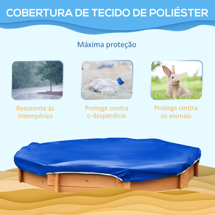 Caixa de Areia de Madeira para Crianças Caixa de Areia Infantil Octógono com Cobertura de Poliéster e Tecido não Tecido para Crianças de 3-8 anos para Jardim 139,5x139,5x21,5 cm Vermelho e Azul