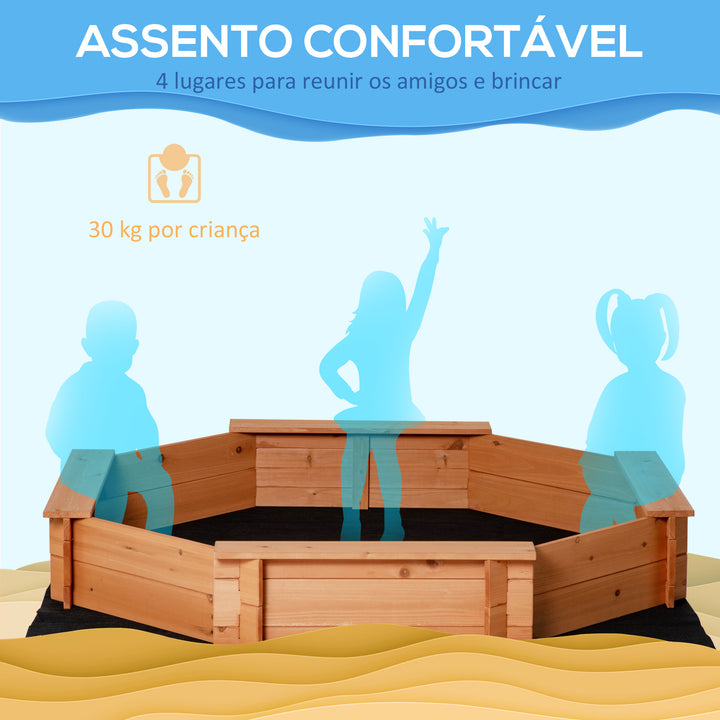 Caixa de Areia de Madeira para Crianças Caixa de Areia Infantil Octógono com Cobertura de Poliéster e Tecido não Tecido para Crianças de 3-8 anos para Jardim 139,5x139,5x21,5 cm Vermelho e Azul