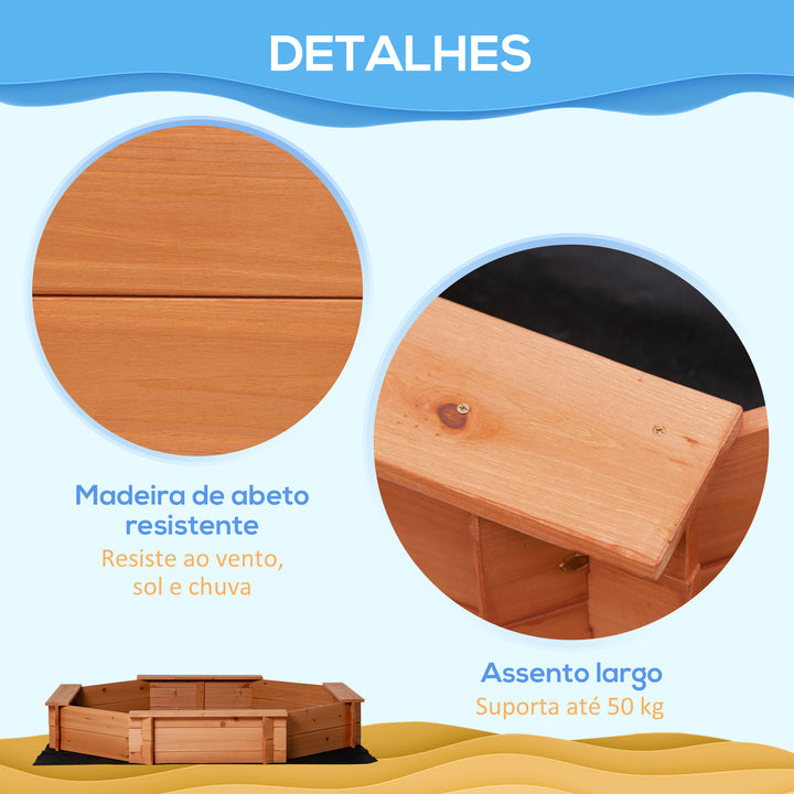 Caixa de Areia de Madeira para Crianças Caixa de Areia Infantil Octógono com Cobertura de Poliéster e Tecido não Tecido para Crianças de 3-8 anos para Jardim 139,5x139,5x21,5 cm Vermelho e Azul