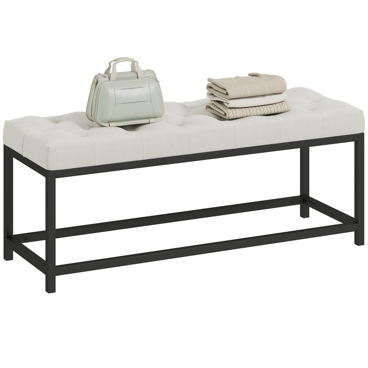 Banco aos Pés da Cama Estofado em Veludo Banqueta para Quarto Design Capitonê Base de Metal Banco para Quarto Entrada Sala 117x40x48 cm Creme