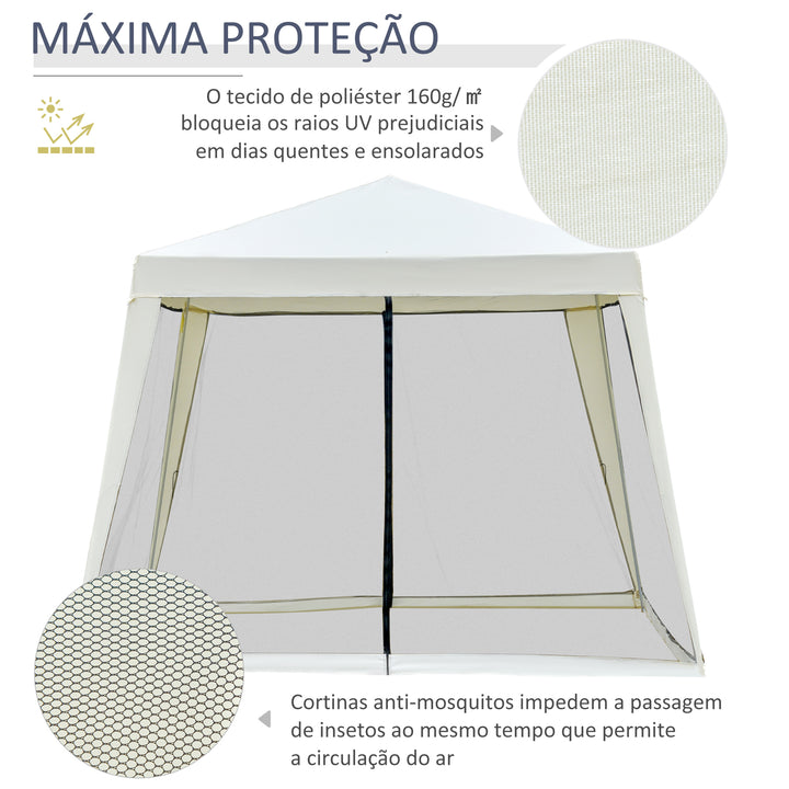 Tenda 3x3x2,35 m com Painéis Laterais e Mosquitero Aço Exterior Poliéster Cor Bege