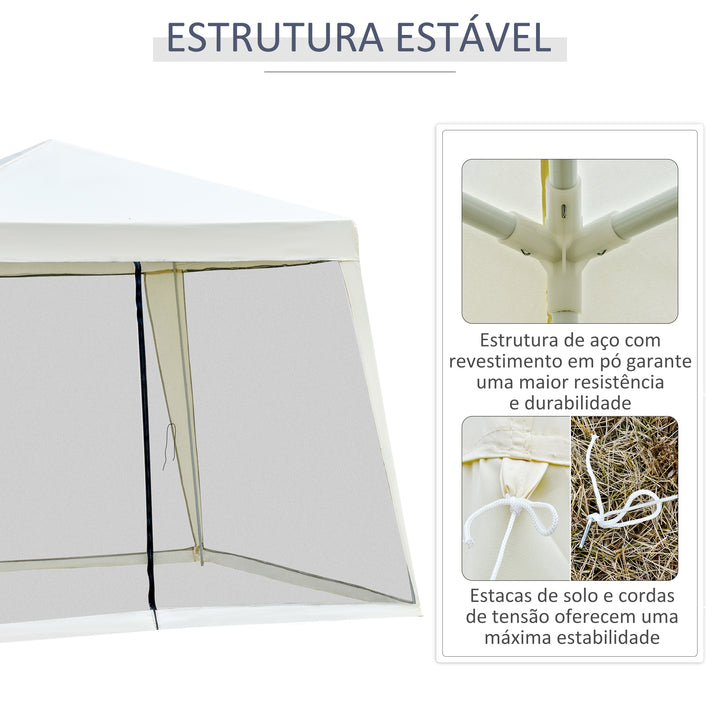 Tenda 3x3x2,35 m com Painéis Laterais e Mosquitero Aço Exterior Poliéster Cor Bege