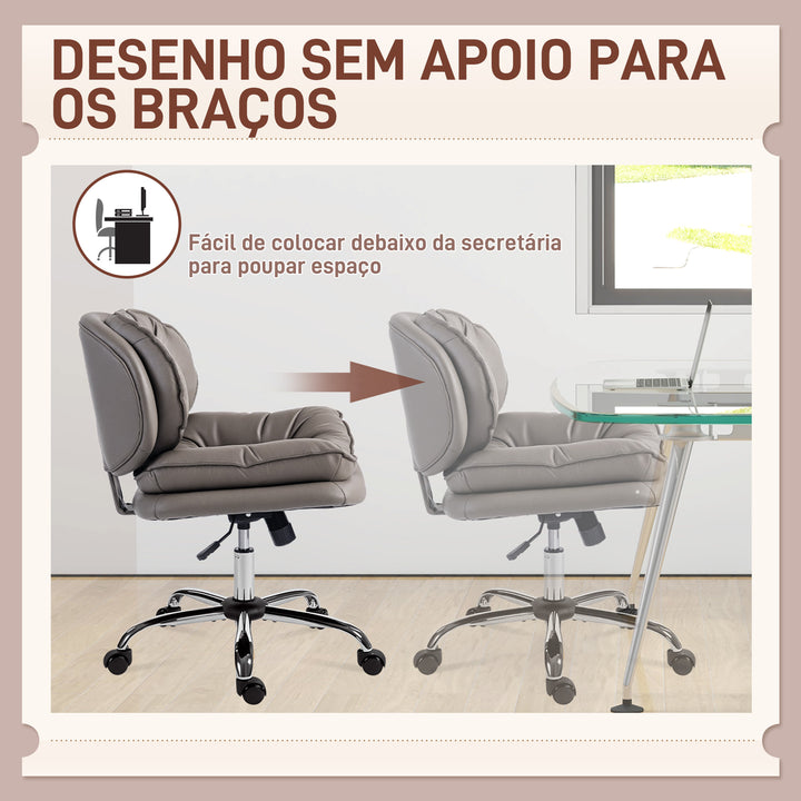 Cadeira de Escritório com Rodas Cadeira para Secretária com Função Inclinável Assento Amplo Sem Braços Duplo Acolchoamento Altura Ajustável 60x65x83-93 cm Cinza Escuro