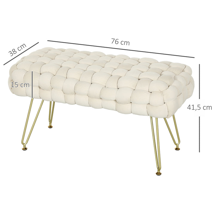 Apoio para os Pés Sala de Estar Apoio para os Pés em Veludo com Pés de Metal e Assento Acolchoado para Dormitório Entrada 76x38x41,5 cm Creme