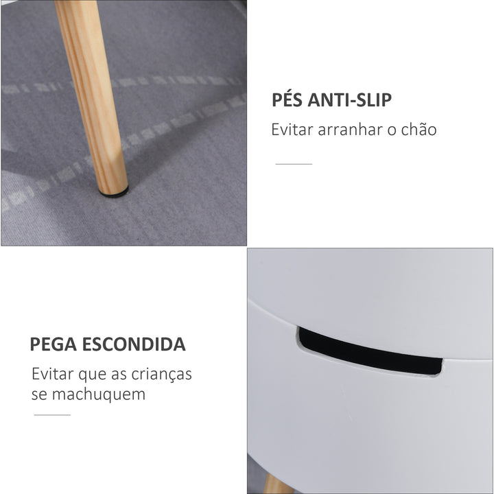 Mesa Auxiliar Moderna com 3 Níveis Mesa de Centro Desmontável com Tampa 2 Espaços de Arrumação e Pés de Madeira Mesa de Cabeceira para Dormitório Ø38x48,3 cm Branco e Madeira