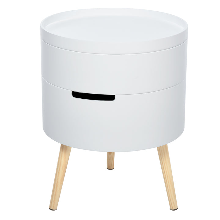 Mesa Auxiliar Moderna com 3 Níveis Mesa de Centro Desmontável com Tampa 2 Espaços de Arrumação e Pés de Madeira Mesa de Cabeceira para Dormitório Ø38x48,3 cm Branco e Madeira