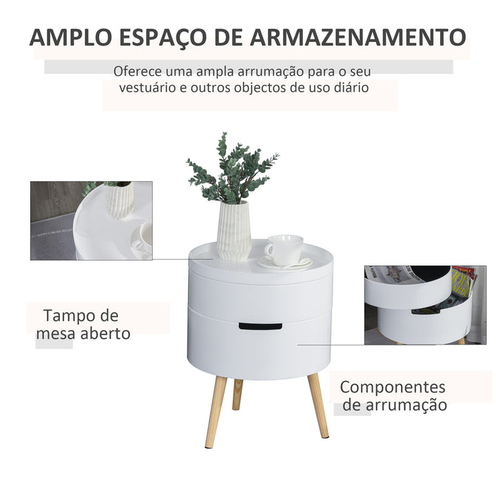 Mesa Auxiliar Moderna com 3 Níveis Mesa de Centro Desmontável com Tampa 2 Espaços de Arrumação e Pés de Madeira Mesa de Cabeceira para Dormitório Ø38x48,3 cm Branco e Madeira